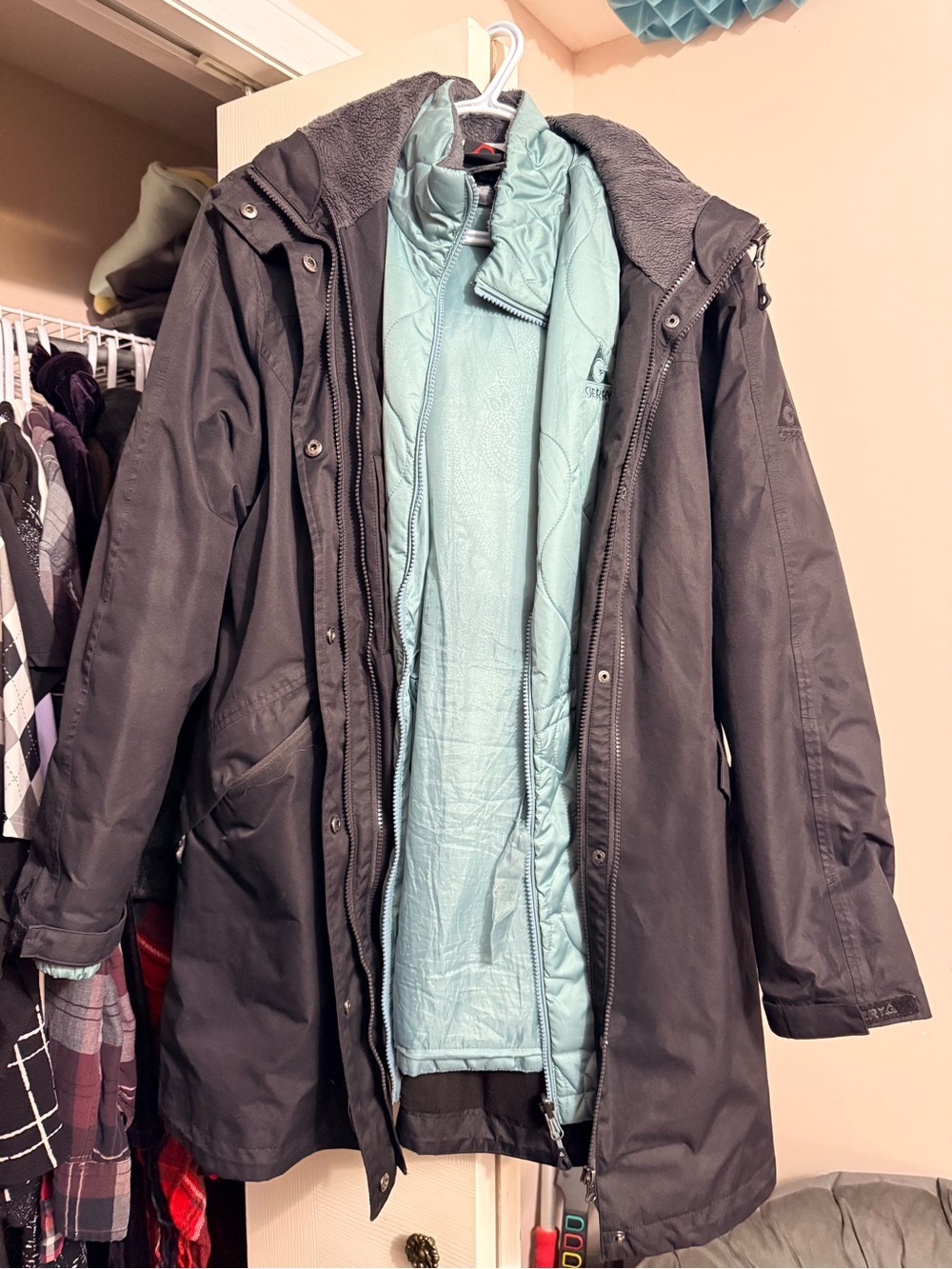 Women's Black Ski Jacket with Light Blue Insulated Liner